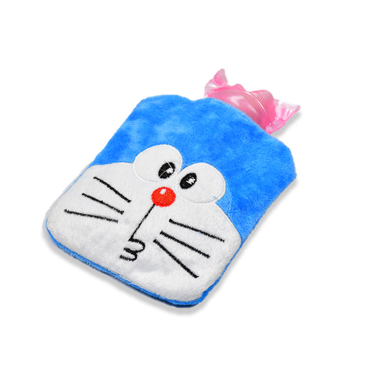 Wukusy Doremon small hot water bag with cover, used for pain relief, neck, shoulder, hand, foot warming, and menstrual cramps.