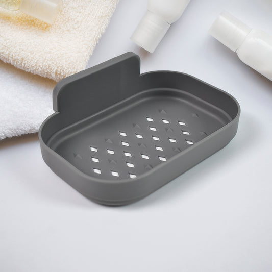 Wall-mounted plastic soap dish holder by Wukusy for bathroom shower, self-adhesive, suitable for bathroom or kitchen use.