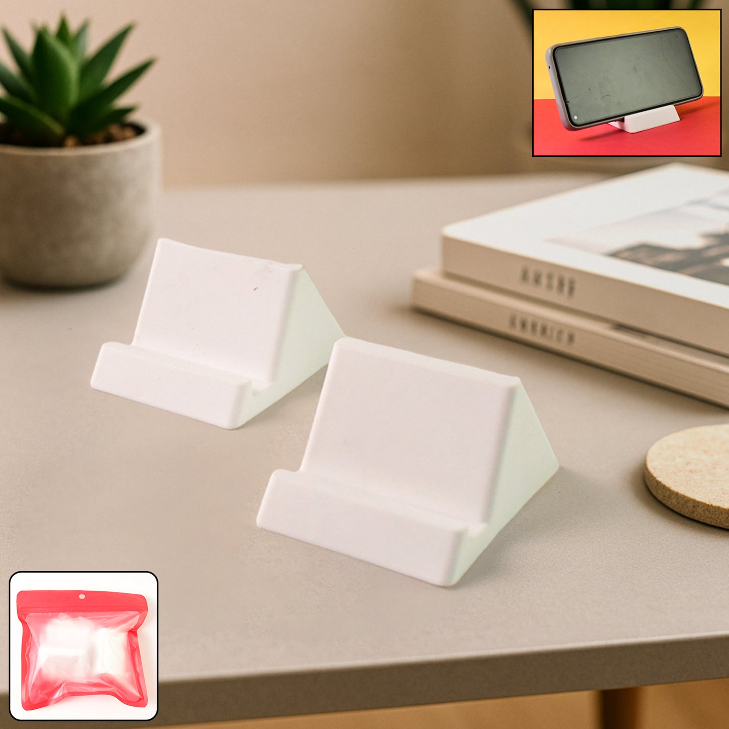 Compact Plastic Mobile Phone Holder Stand (2 Pc Mix Color)