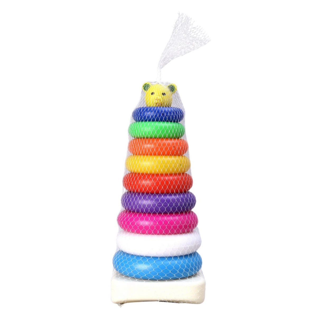 Wukusy 8015 plastic baby stacking toy with colorful teddy rings, 9-piece educational stack-up toy for kids