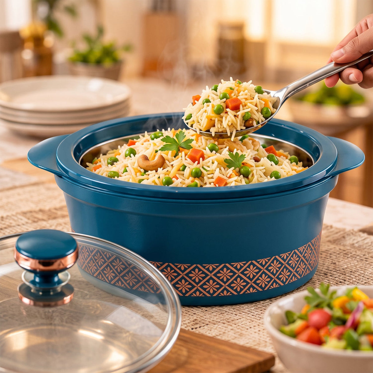 Crystal Casserole With Stainless Steel Inner Bowl And Glass Lid (3500 Ml)