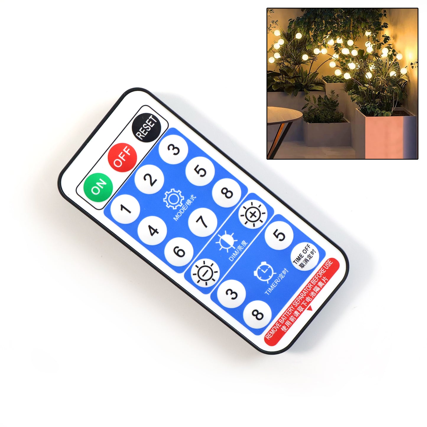 Wukusy solar-powered warm white garden ball lights set, decorative outdoor string lights with glowing round orbs, on a garden path.