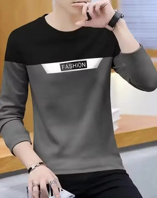 Men’s Round Neck Cotton Blend Full Sleeve Printed T-shirt – S to XXL.