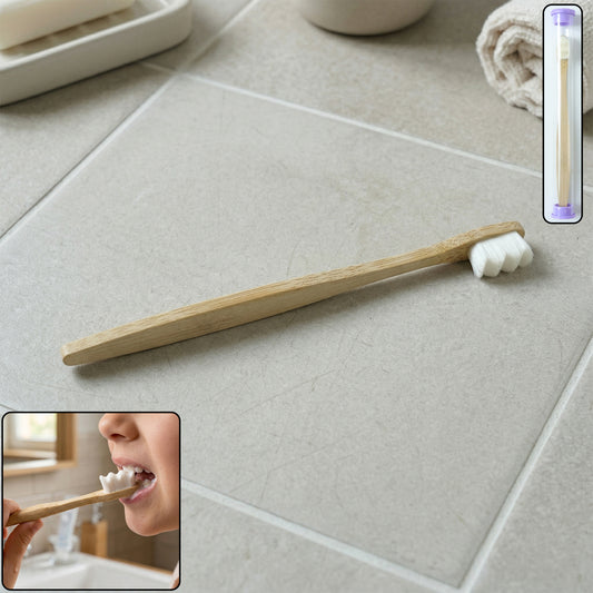 Wukusy natural wooden handle toothbrush with case, eco-friendly design, showcasing the wooden handle and protective case.