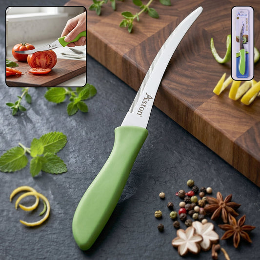 Mix Design Ss Kitchen Knife 8 Inch Stainless Steel Curved Plastic Handle (1 Pc)