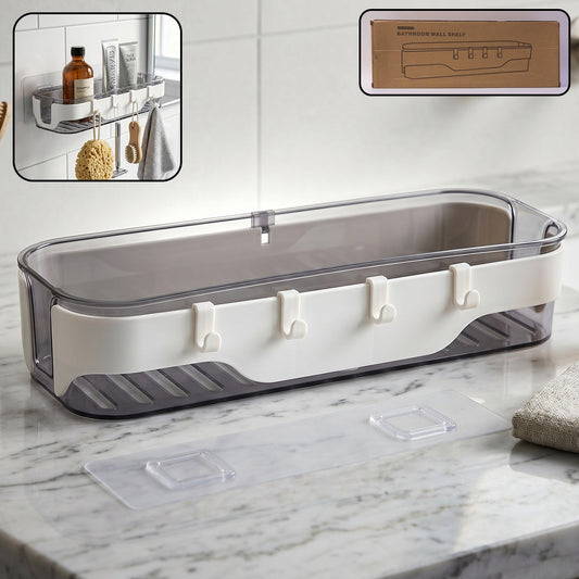 Stylish Bathroom Wall Shelf 1 Pc Multi-purpose Storage Organizer With Hooks