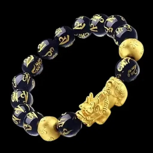 Black and Golden Lucky Bracelet with Pixiu
