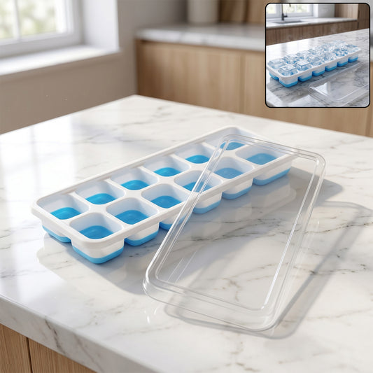 Multipurpose Plastic Ice Cube Tray With Lid (1 Pc 14 Gride Blue)