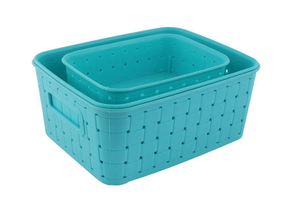 Set of three sky blue Wukusy Smart Baskets for kitchen storage, featuring flexible, lightweight design for organization.