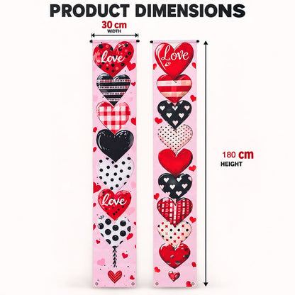 Pair of Wukusy love heart printed door hanging backdrop curtains, 180x30 cm, with romantic heart design for decoration.