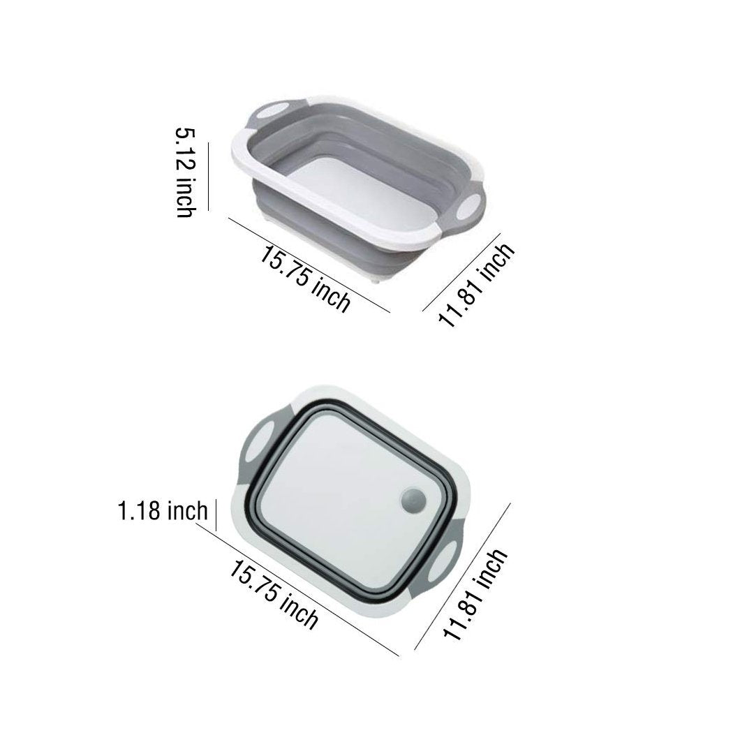 Wukusy 3-in-1 foldable chopping board dish rack with washing bowl and draining basket, multi-function kitchen tool for food prep and drying