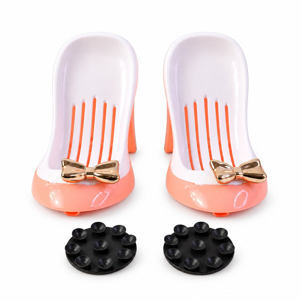 Pair of shoe-shaped shower soap holders with drainage and suction mounts from Wukusy, designed to hold soap securely in the bathroom.