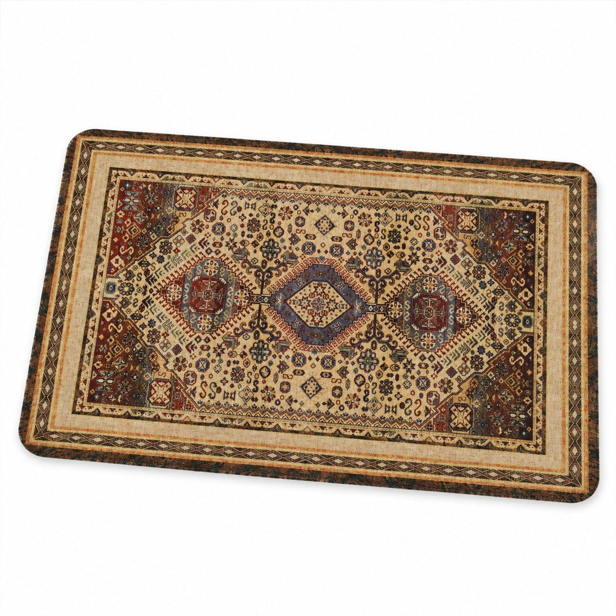 Wukusy traditional print decorative floor mat with geometric pattern, 57x38 cm, ideal for home entryways, made of soft, durable fabric.