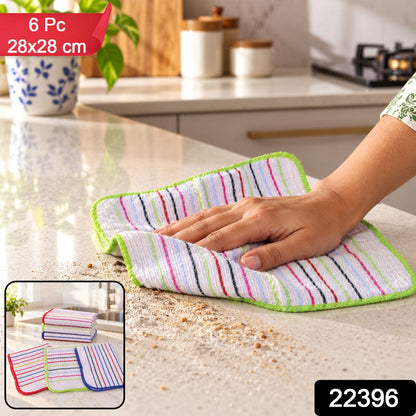 Checked Cotton Dish Cleaning Cloth Set For Kitchen Use (6 Pc 28 X 28 Cm)