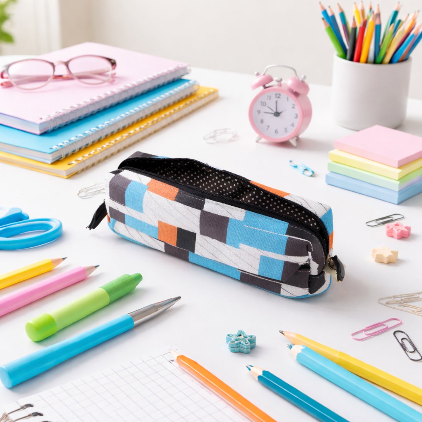 Multipurpose Printed Zipper Pencil Pouch Organizer For Students (1 Pc)