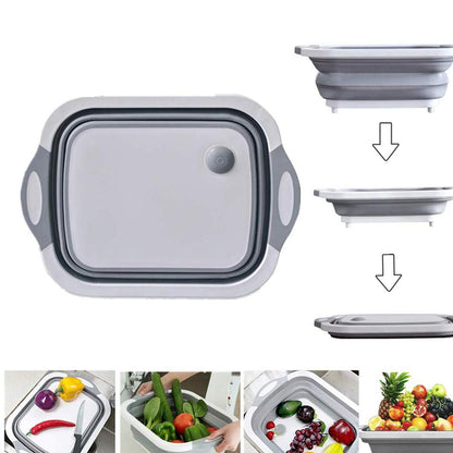 0098b (Brown Box) Foldable Chopping Board Dish Rack Washing Bowl  Draining Basket 3in1 Multi-function