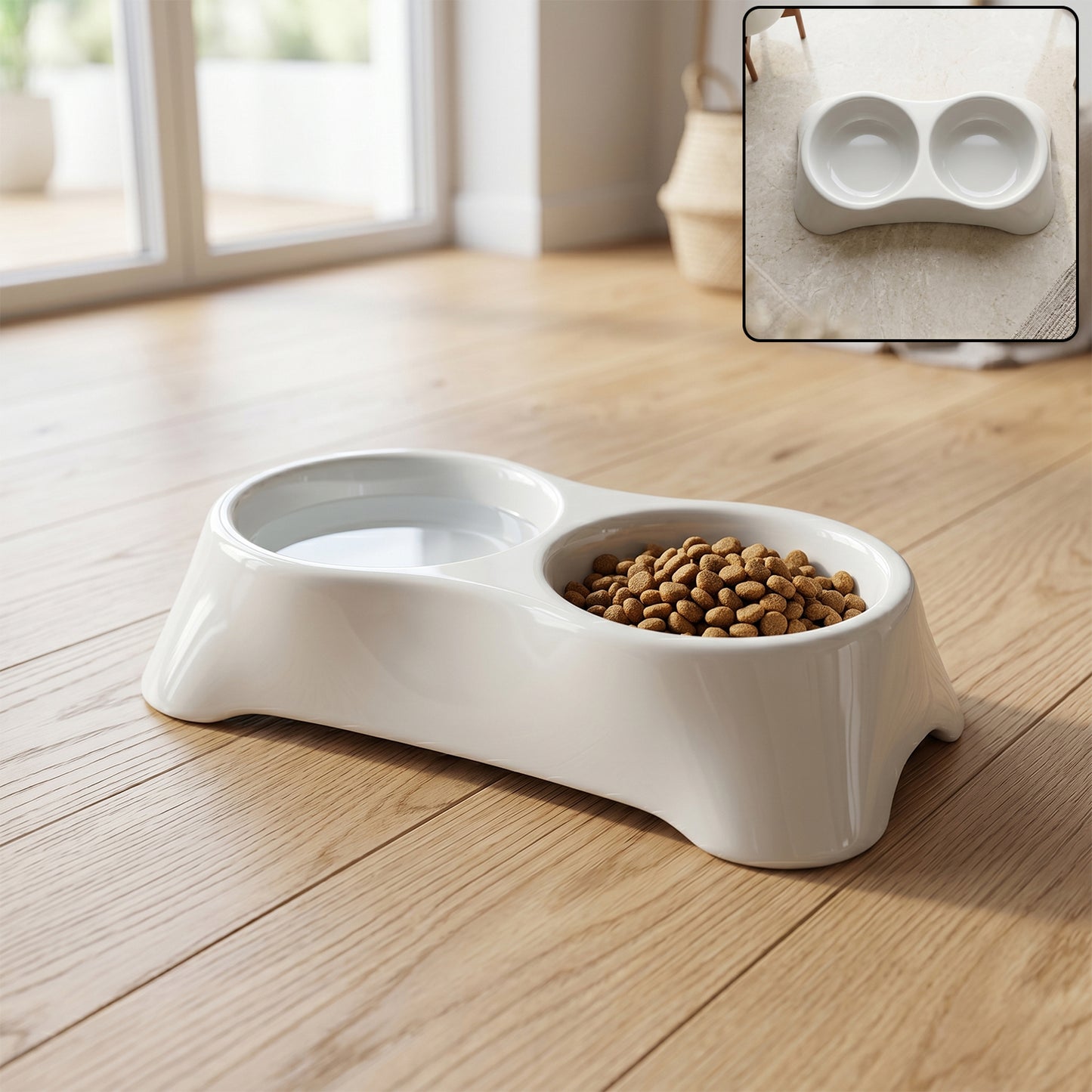 Dual Pet Food And Water Feeding Tray Double Bowl Feeder For Dogs Cats (1 Pc)