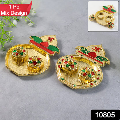 Decorative Plastic Kalash-shape Double Kumkum Box (Mix Design 1 Pc)
