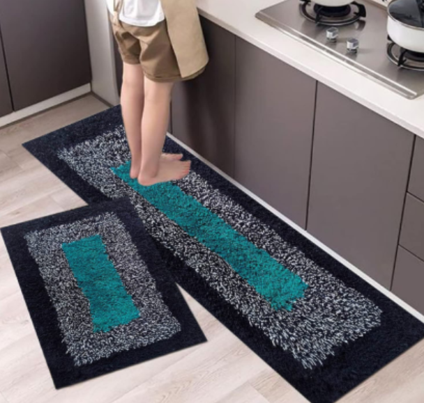 2Pcs Cotton Kitchen Mats for Floor Waterproof, Kitchen Runner Carpet for Floor, Rug for Kitchen