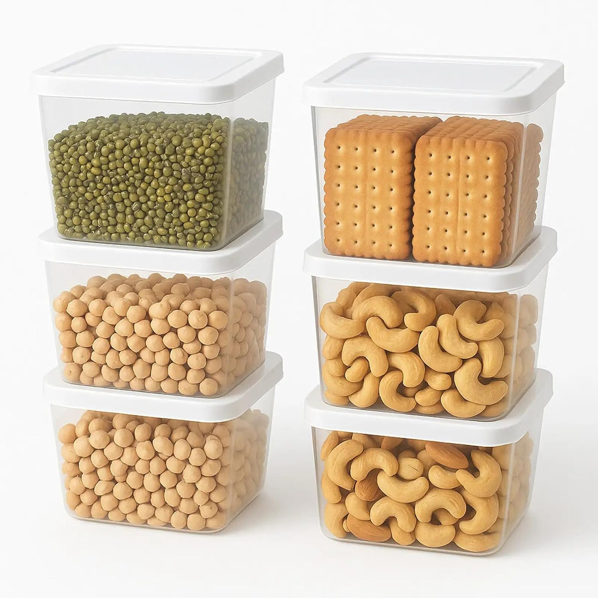 Set of six Dropdash unbreakable kitchen storage baskets, durable plastic baskets for organizing kitchen and pantry items.