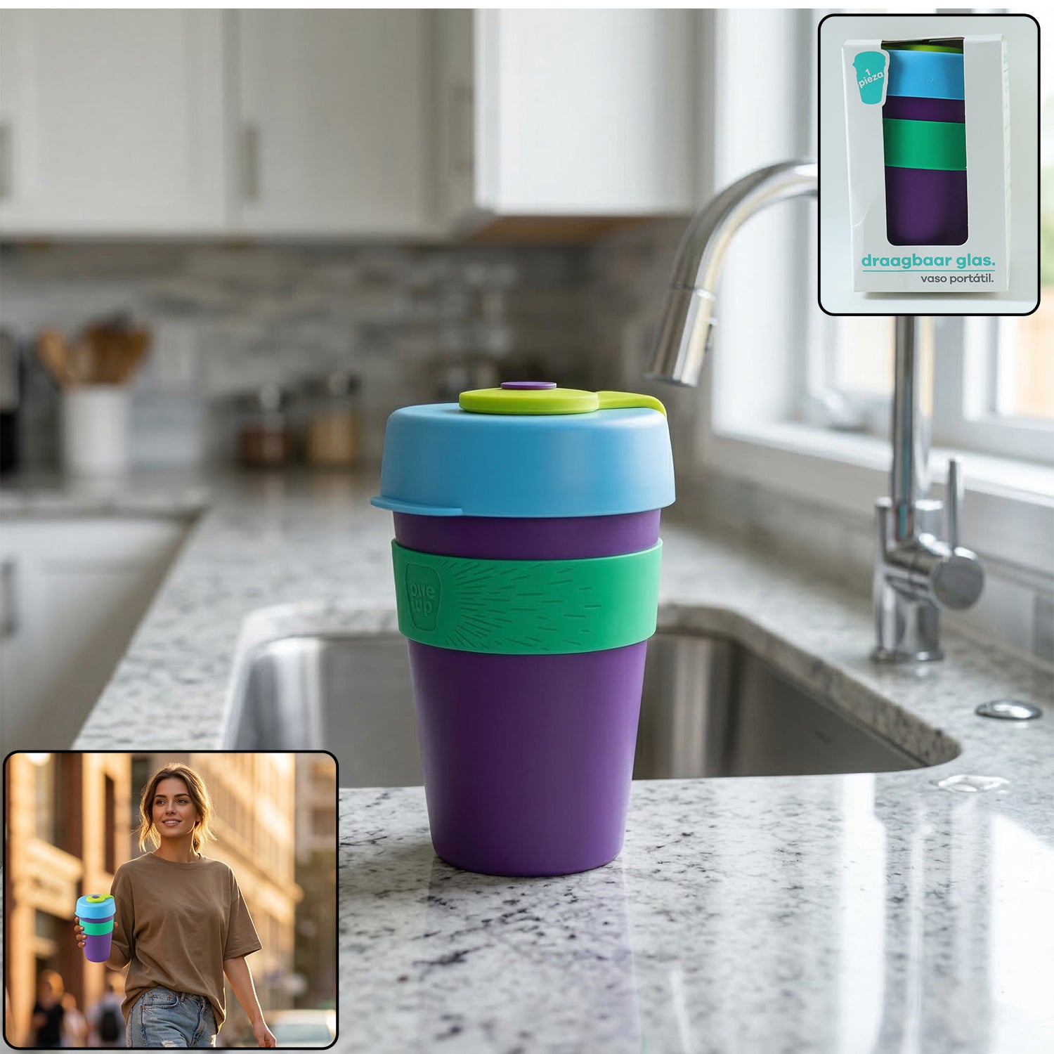 Reusable Colorful Travel Mug With Secure Silicone Lid (1 Pc 400 Ml)