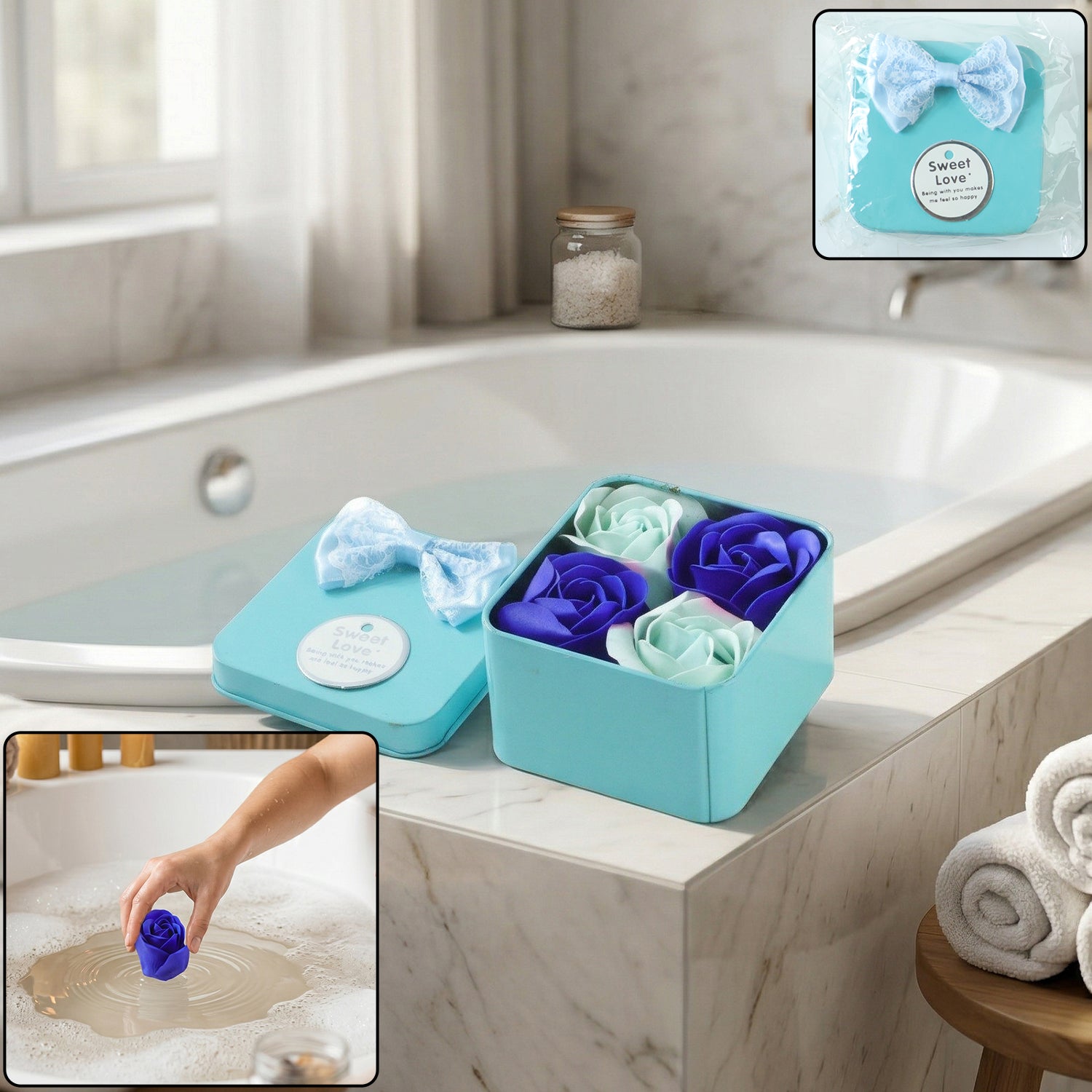 Luxury Rose Flower Bath Soap Gift Set With Storage Box 4 Pc