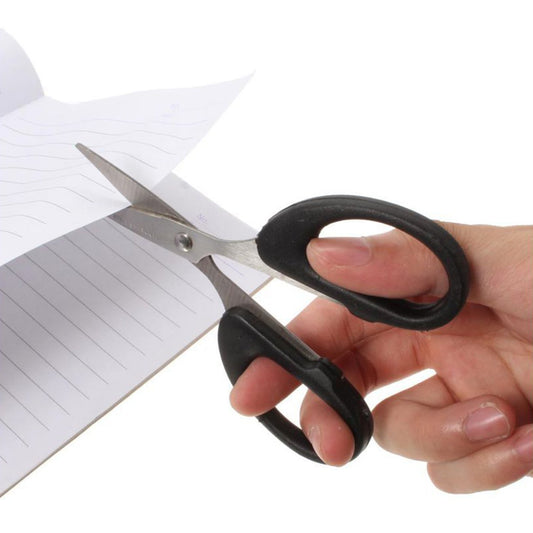 Wukusy 1800 stainless steel office scissors with plastic handle grip, 160mm, shown open on a white background.