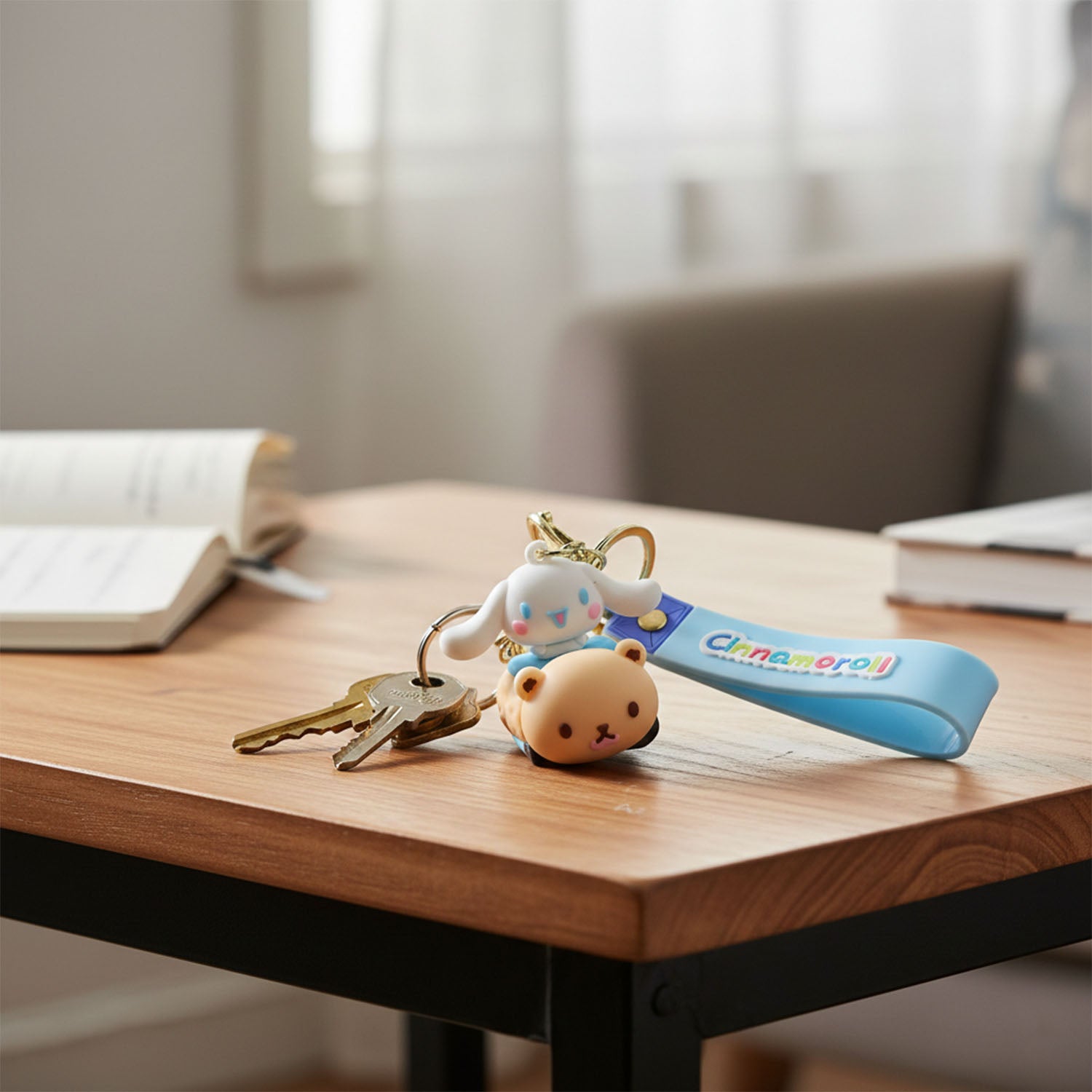 Cute cartoon dog character silicone keychain by Wukusy, showcasing a colorful, playful dog design on a keyring.