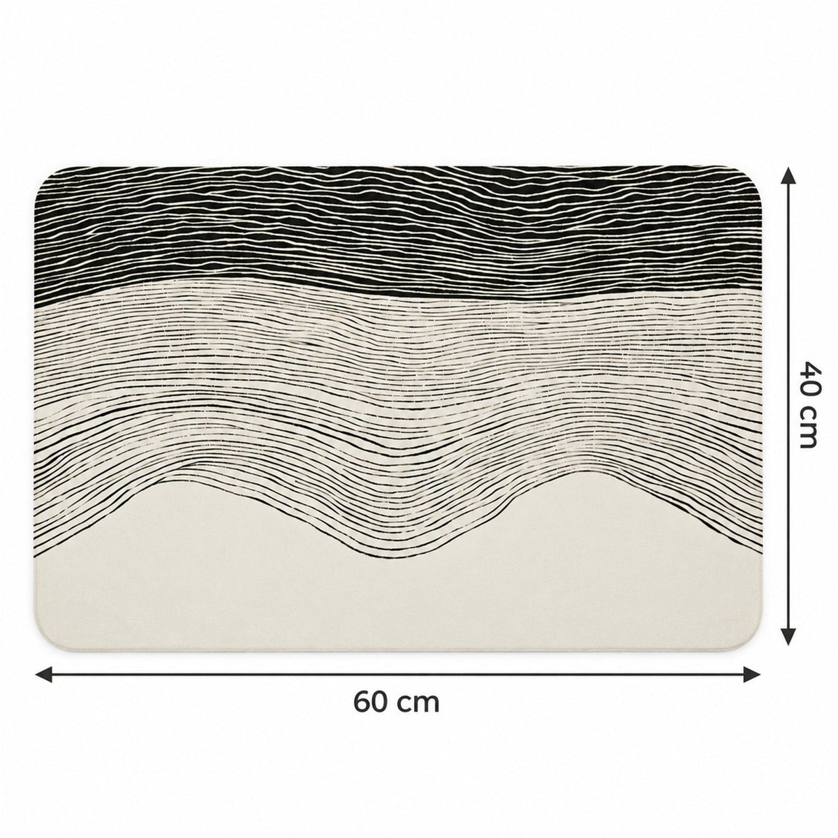 Wukusy absorbent bathroom mat with abstract wave line print, quick-dry design, measuring 60x40 cm, placed on bathroom floor
