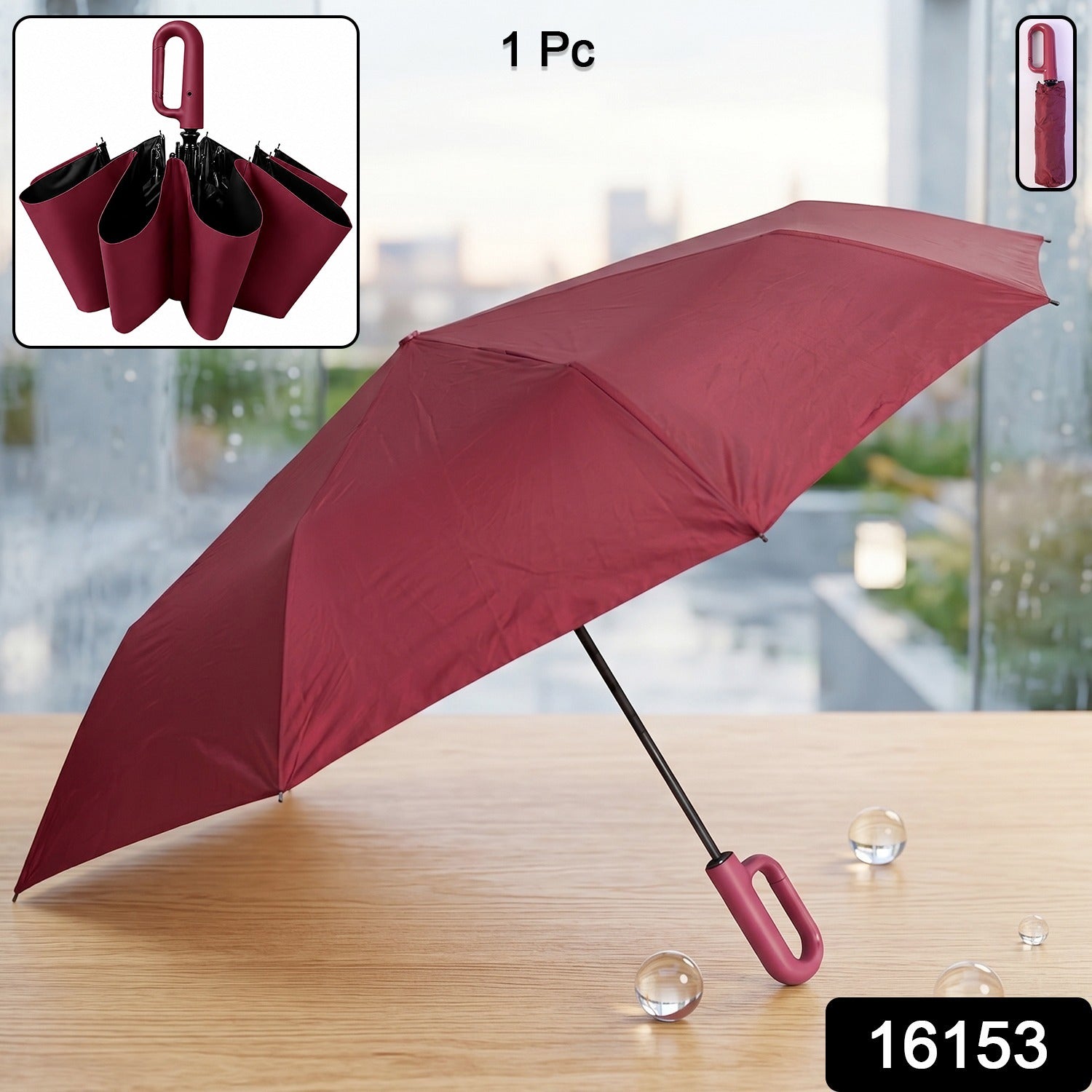 Wukusy portable windproof travel umbrella, compact and durable for rain and sun, shown open with a sturdy canopy.