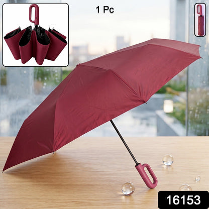 Wukusy portable windproof travel umbrella, compact and durable for rain and sun, shown open with a sturdy canopy.
