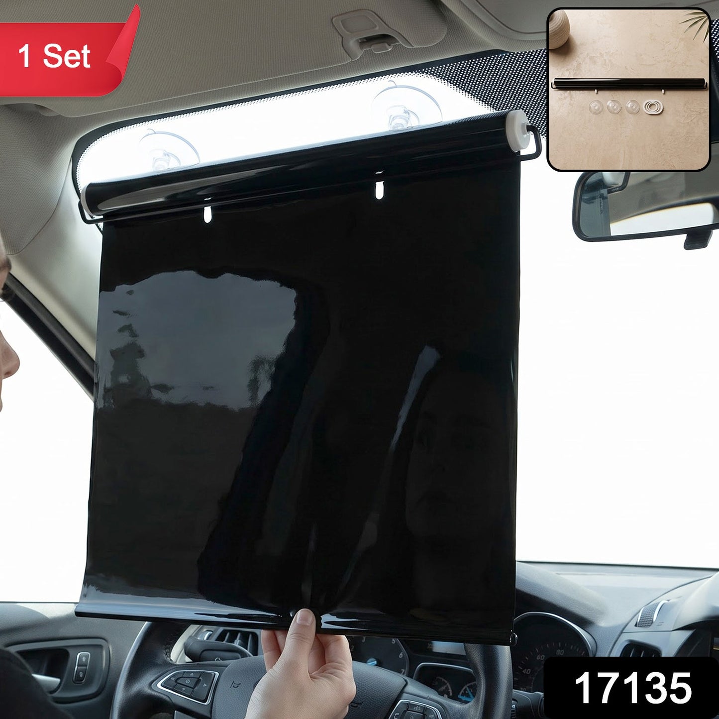 Retractable Car Windshield Sun Shade Curtain With Suction Cup Mounting (1 Set)
