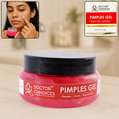 Wukusy Doctor Chhoices Pimples Gel 125g jar with label, clear gel formula for acne treatment, displayed on a clean surface
