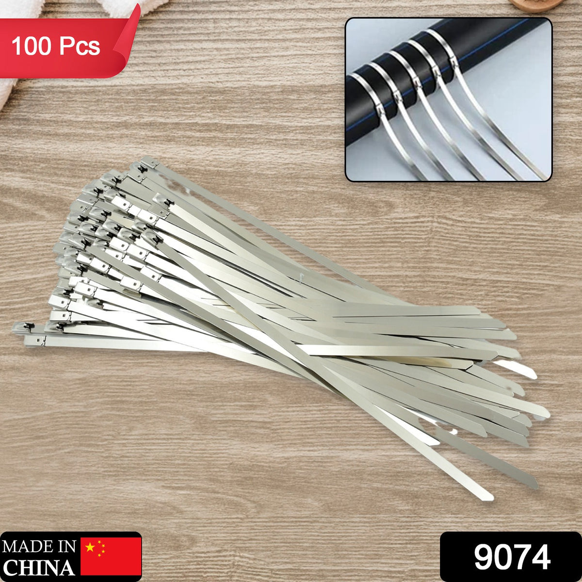 Wukusy stainless steel cable ties, 4.6x200mm, rustproof, high strength self-locking zip ties for solar, industrial, and home use, 100 pcs
