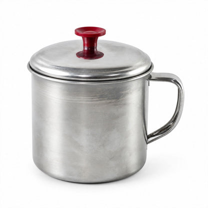 Stainless steel tea and coffee mug with handle and lid by Wukusy, featuring a sleek, durable design for hot beverages.