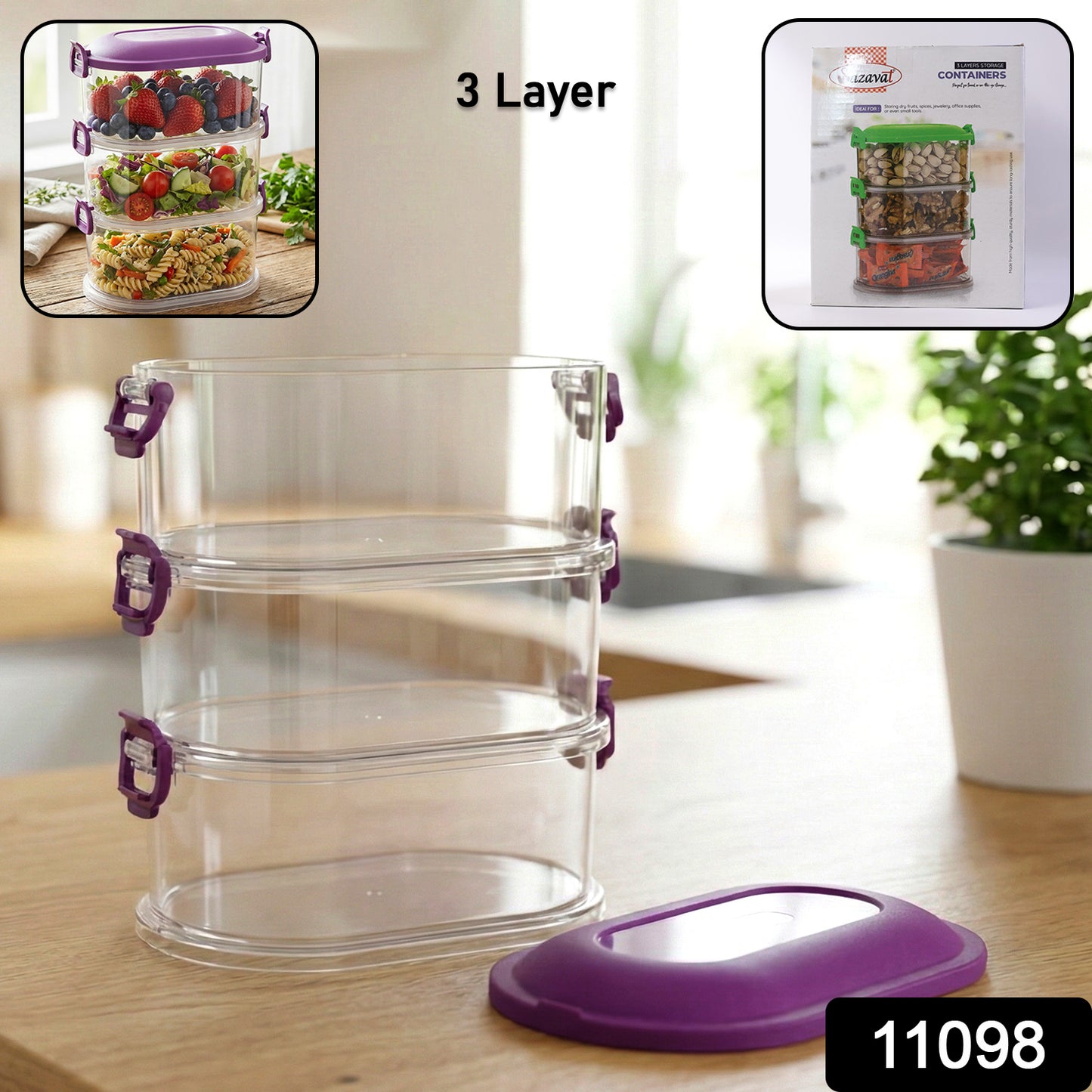 3 Layer Stackable Airtight Food Storage Container Set (1 Set)