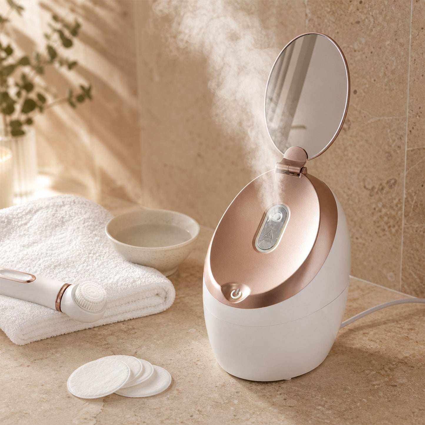 Electric Facial Steamer With Mirror For Deep Cleansing Hydration And Home Spa