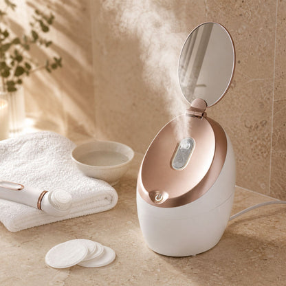 Electric Facial Steamer With Mirror For Deep Cleansing Hydration And Home Spa