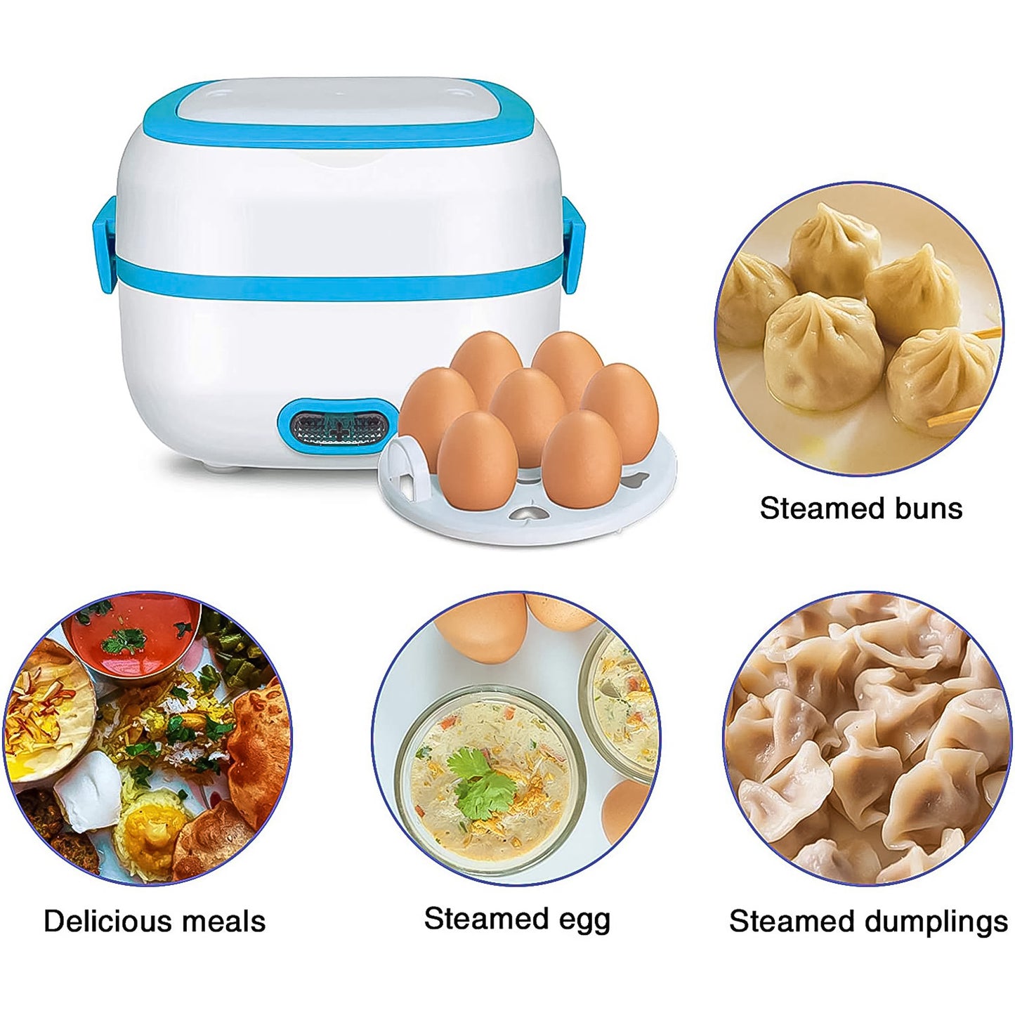 Wukusy electric lunch box 3-in-1 food heater with stainless steel bowls, ideal for home and kitchen use, showing the compact design