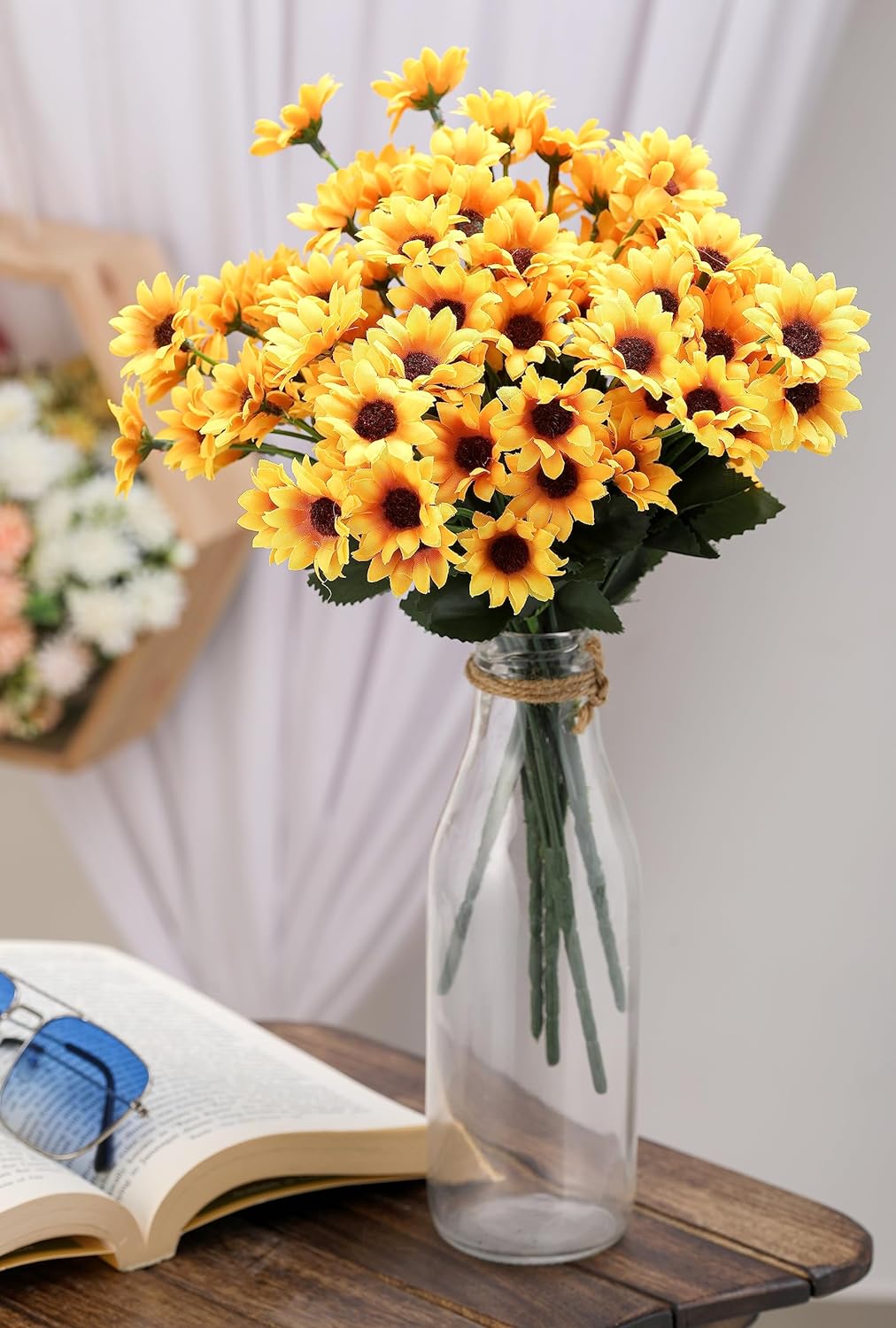 Artificial sunflower bunch by Drpshippr, yellow faux flowers for home decor, living room, bedroom, or office table decoration.