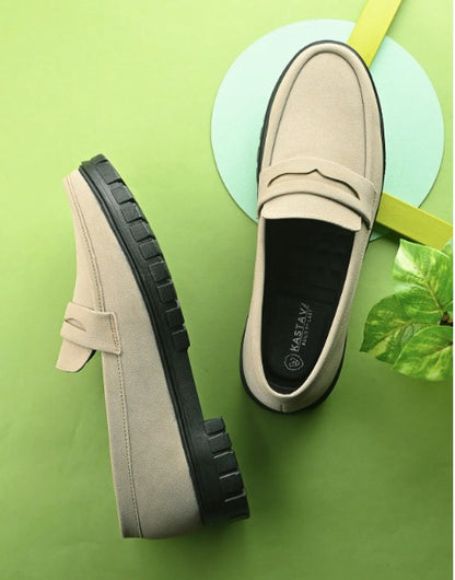 Men Round Toe Slip-On Loafers Cream_8