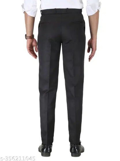 Black men's cotton trousers in size 28 with a tailored fit, offering comfort and style for casual or formal wear.
