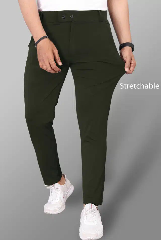 Men's Lycra blend trouser in bottle green, size 32, stylish and comfortable men's trousers with a modern fit.