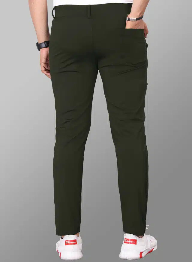 Bottle green Lycra blend men's trousers, size 32, with a slim fit, made by 13279, styled for casual or office wear.