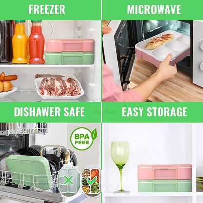 Wukusy 5212 lunch box with four compartments and leak-proof design, ideal for school and office food storage.