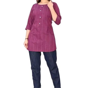 Cotton Solid Short Kurti for Women (Purple, S )