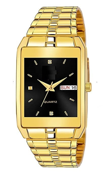 Men's black and gold analog watch with a round dial, featuring a sleek design and free size fit by brand 14358.