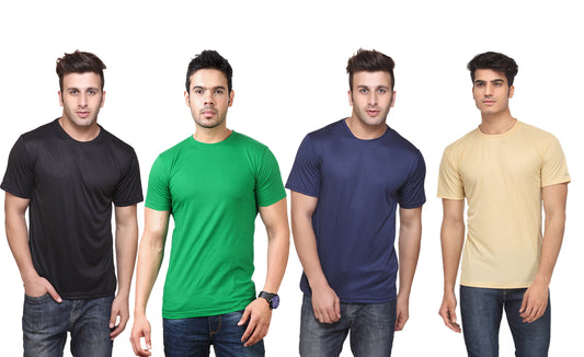 Ketex Polyester Dri-Fit Half Sleeves Round Neck T-Shirt ( Pack of 4 )