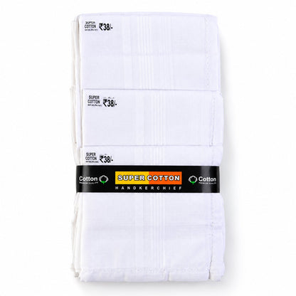 Mens Soft Cotton Handkerchief Rumal With Striped Borders (12 Pc 46x46 Cm)