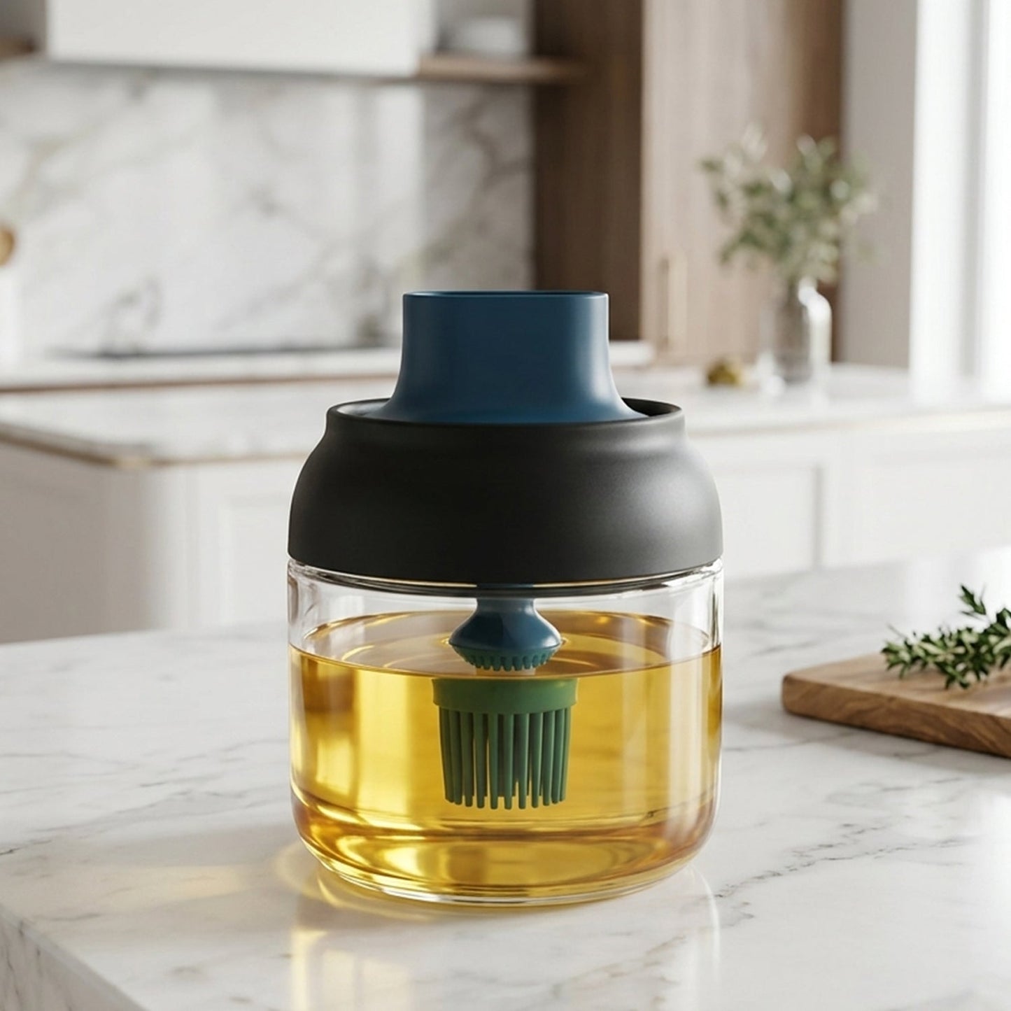 280 Ml Round Glass Oil Dispenser With Silicone Brush For Kitchen Cooking (1 Pc)